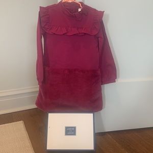 NWT Janie and Jack girls size 5 burgundy dress with faux fur skirt bottom